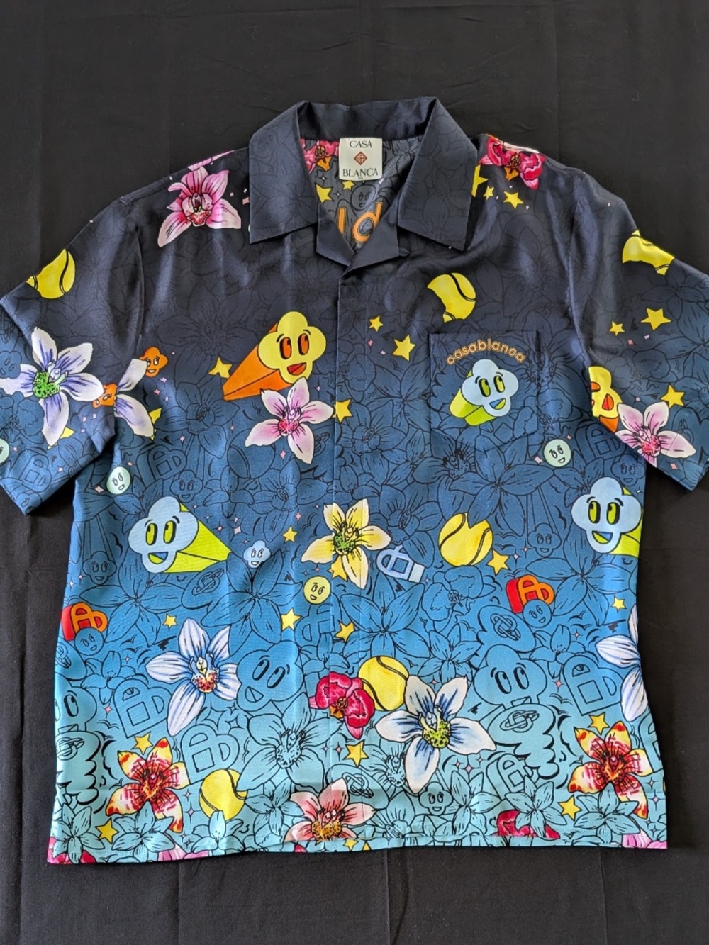 Casablanca Collage D’Icones Graphiques Silk Shirt L Cuban Collar Resort Polo NWT